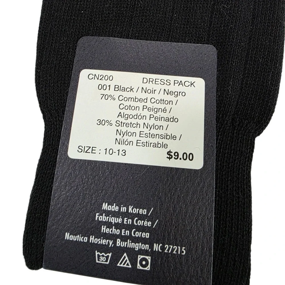 NWT Nautica Dress Socks Men 2 Pairs Black Solid Pattern Size 10-13 Combed Cotton